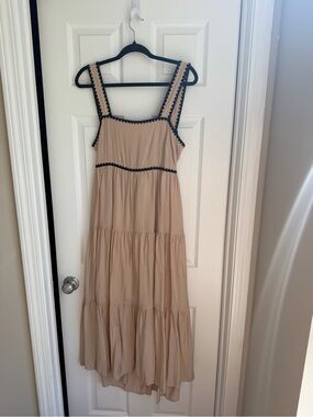 entro Beige Tiered Maxi Dress with Black Trim